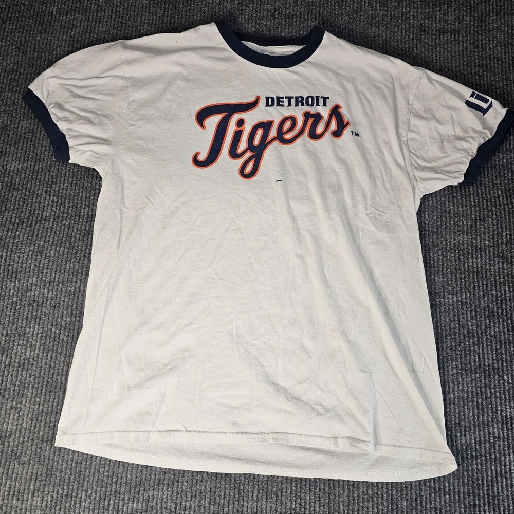 Detroit Tigers Shirt Mens XL White MLB Baseball Ringer Tee Lite Port & Company